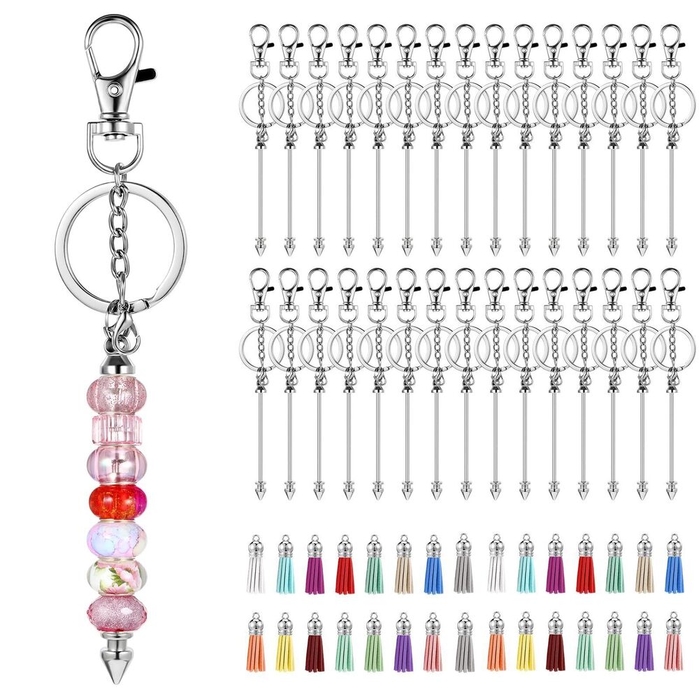 6330 60 Pcs Beadable Keychains Bars, Colorful DIY Metal Beaded Keychain